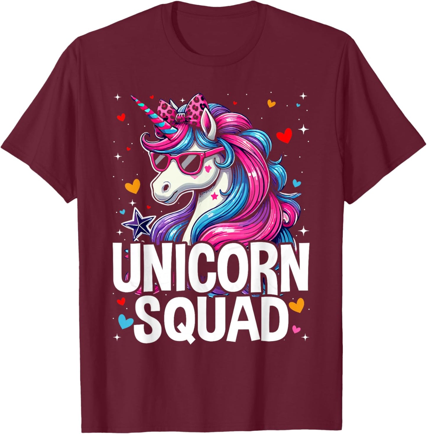 Unicorn Squad - Graceful Unicorn with Leopard Bandana T-Shirt - T-Shirt | Maroon