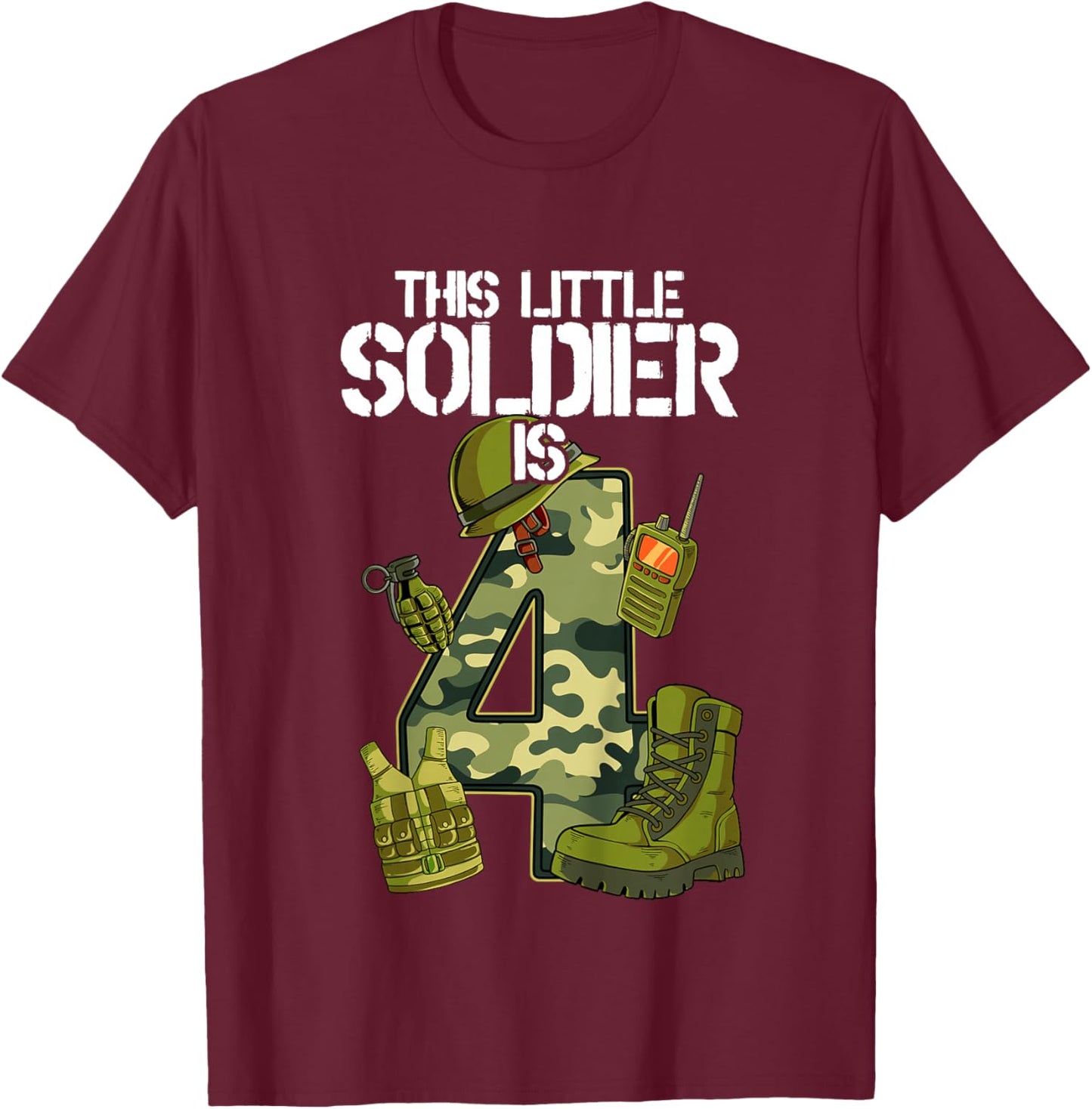 Kids 4th Birthday Army T-Shirt - T-Shirt | Maroon