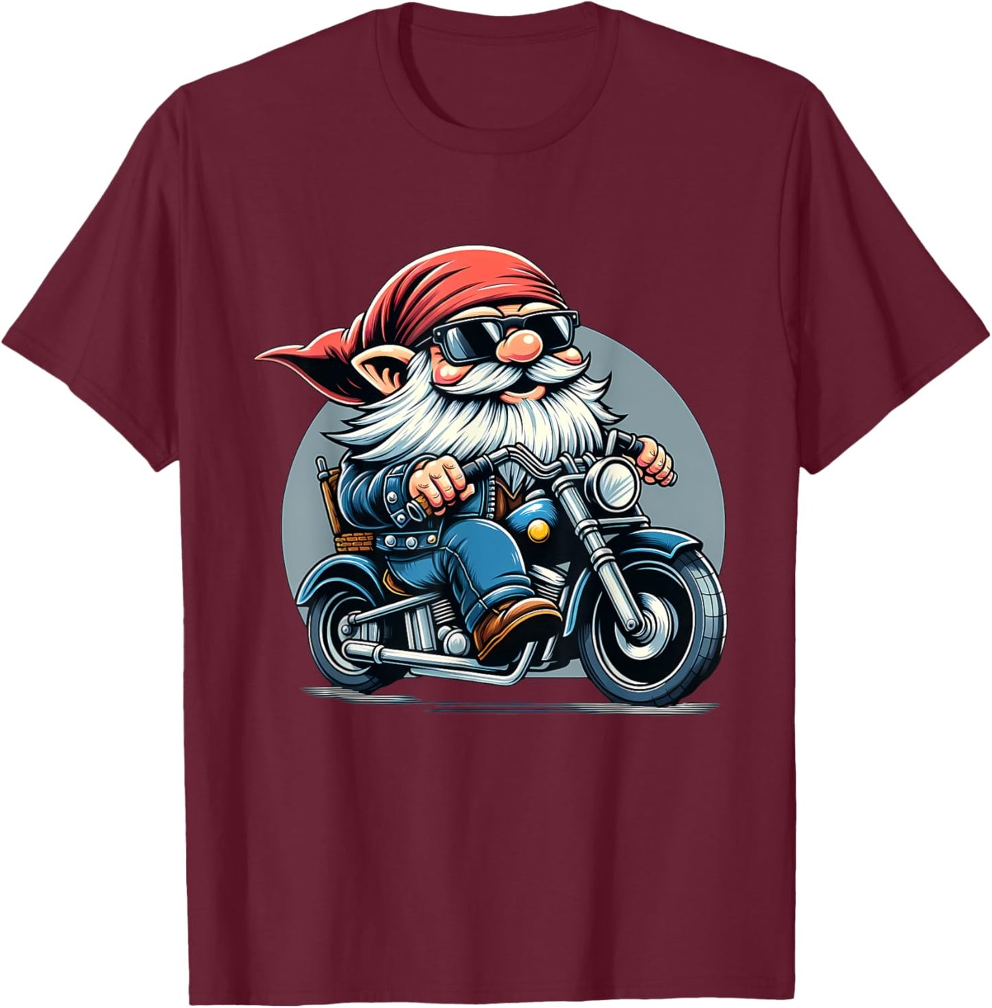 Biker Gnome Riding Motorbike T-Shirt - T-Shirt | Maroon