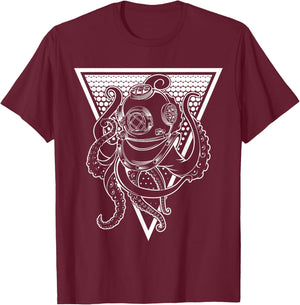 Deep Sea Diving Helmet Octopus Octopus Underwater Diver Gift T-Shirt - T-Shirt | Maroon