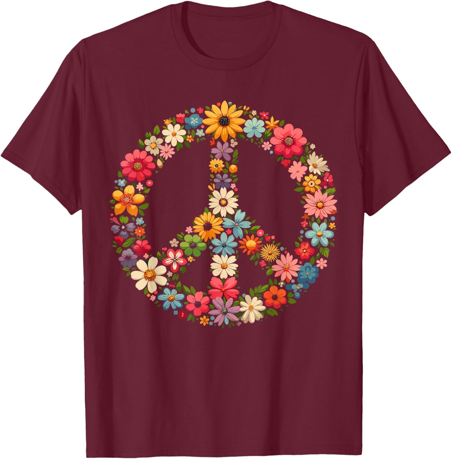 Peace Flower Lover Hippie T-Shirt - T-Shirt | Maroon