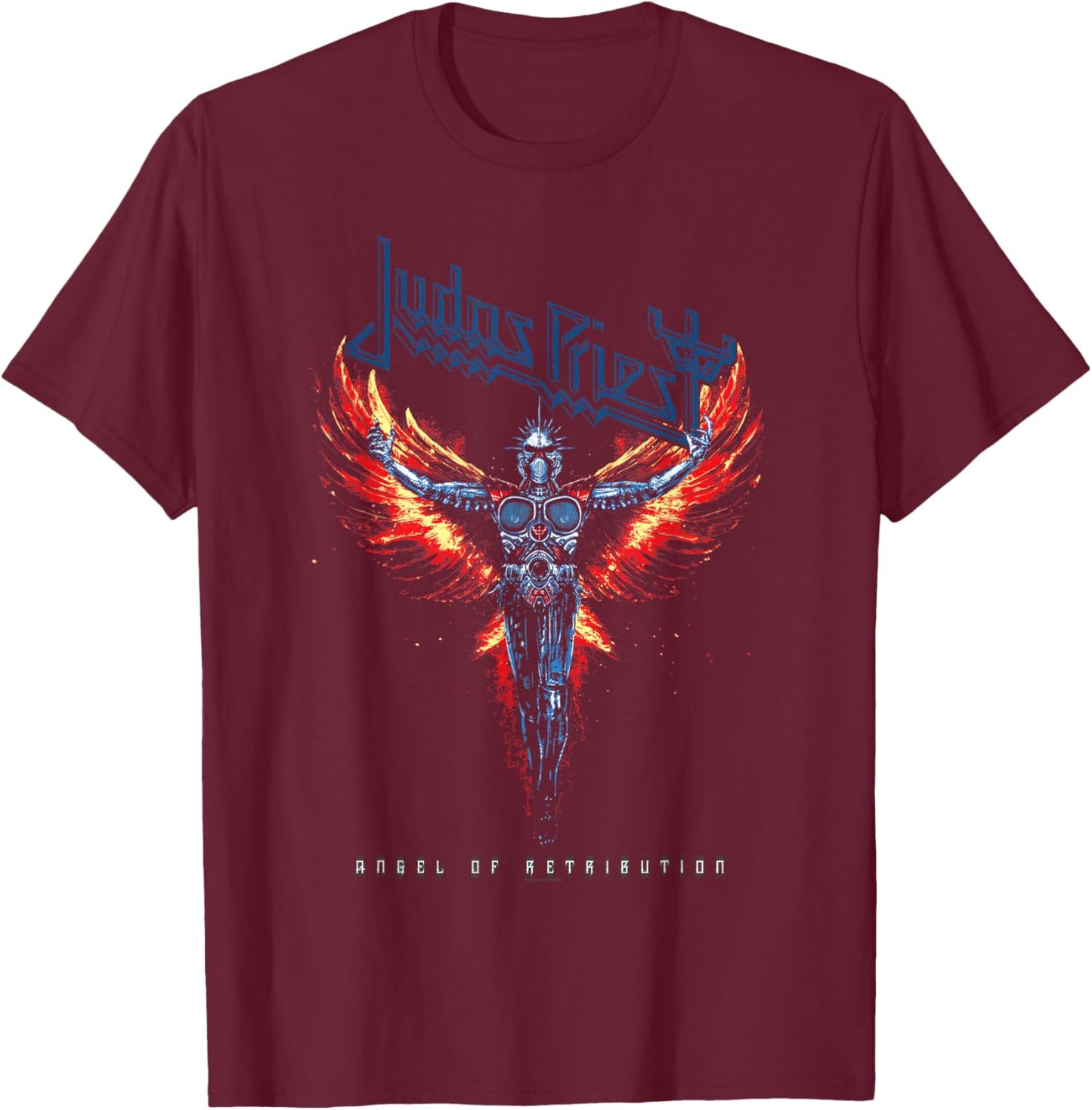 Judas Priest Angel Wings Blue Logo T-Shirt - T-Shirt | Maroon