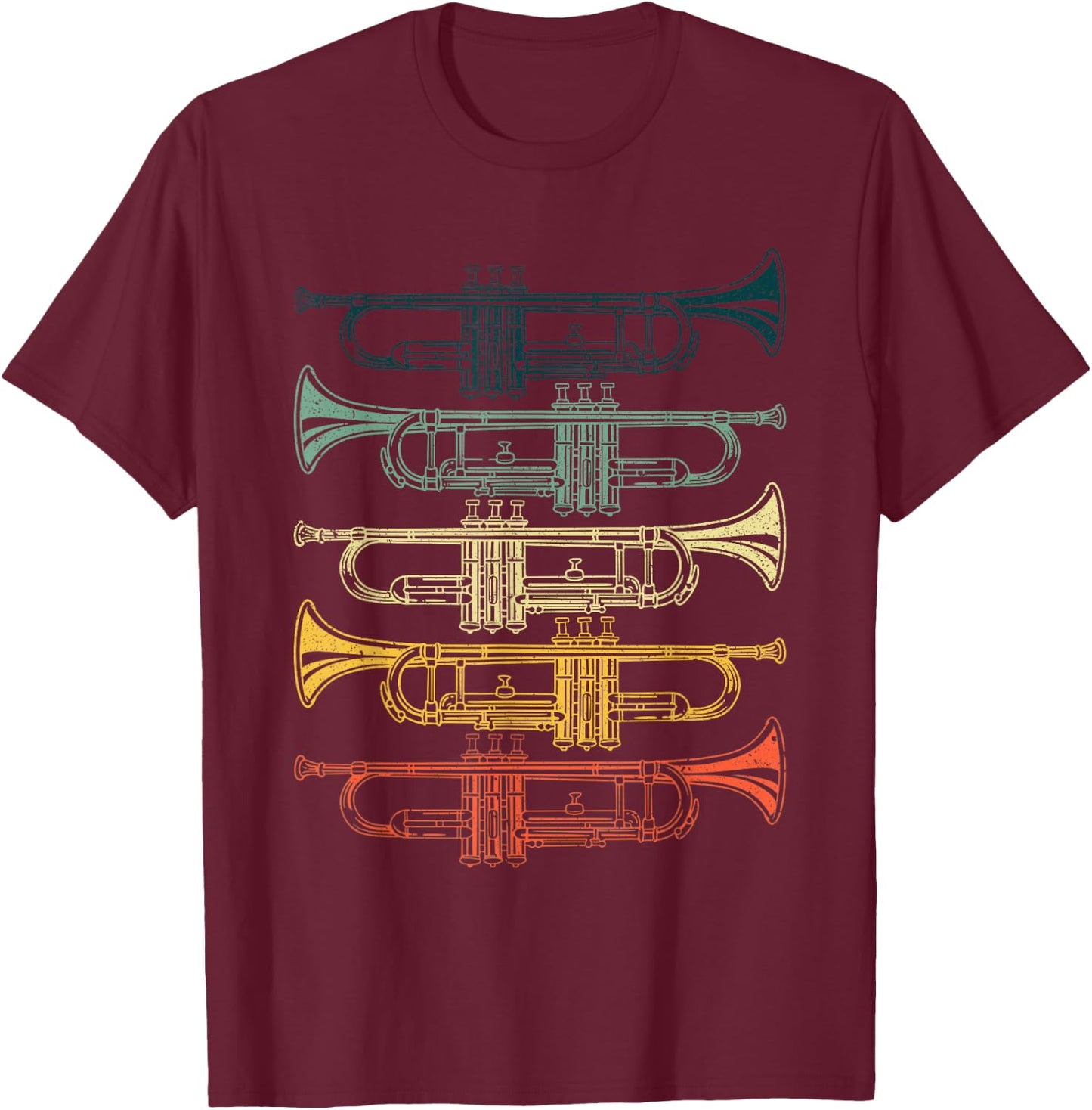 Trumpet Gift Trumpet Player Accessories & Stuff -Adults & Kids Black Cotton Small Retro Jazz Music T-Shirt - T-Shirt | Maroon