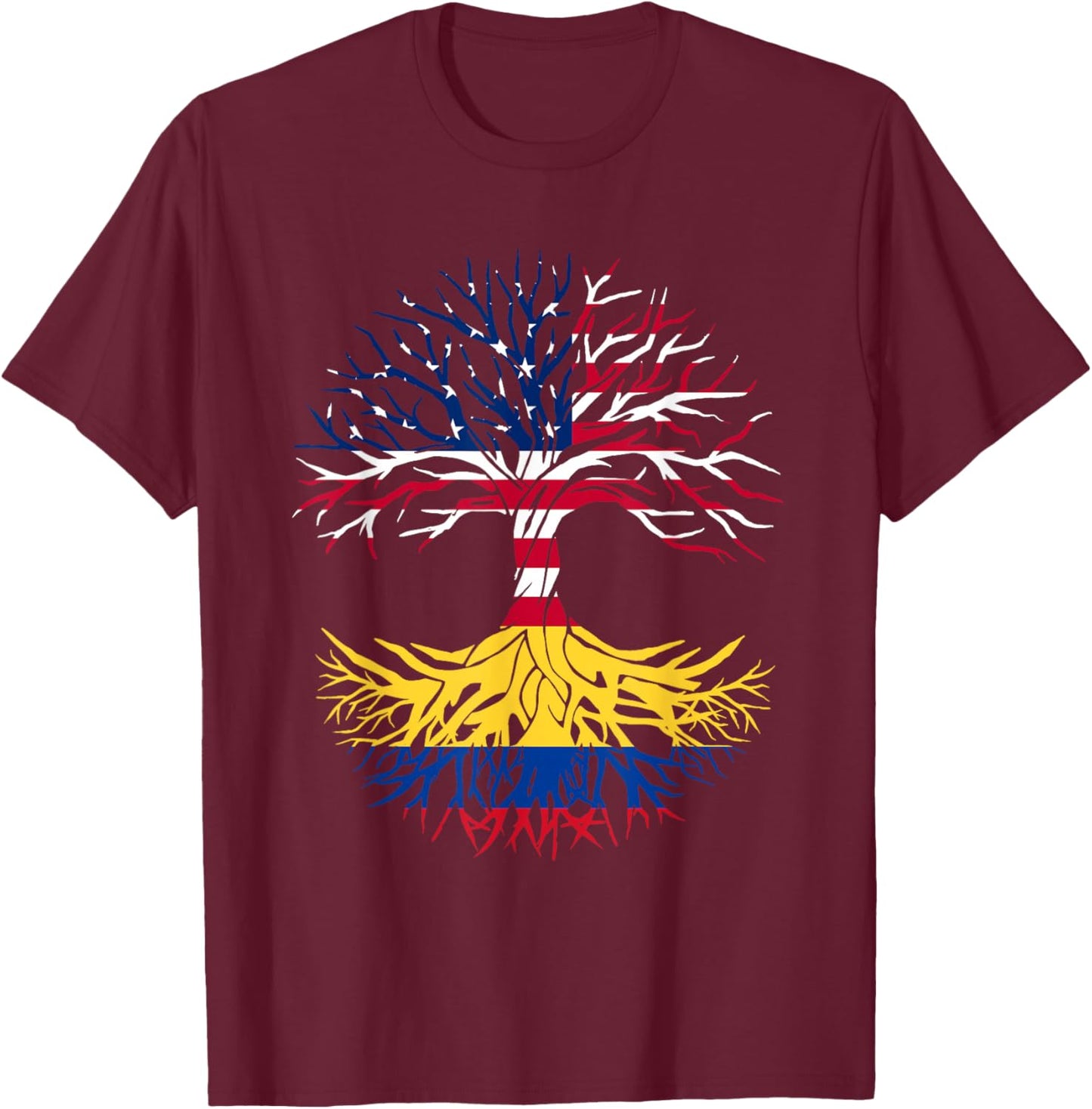 Colombian Roots American Grown Tree Flag USA Colombia Gift T-Shirt - T-Shirt | Maroon
