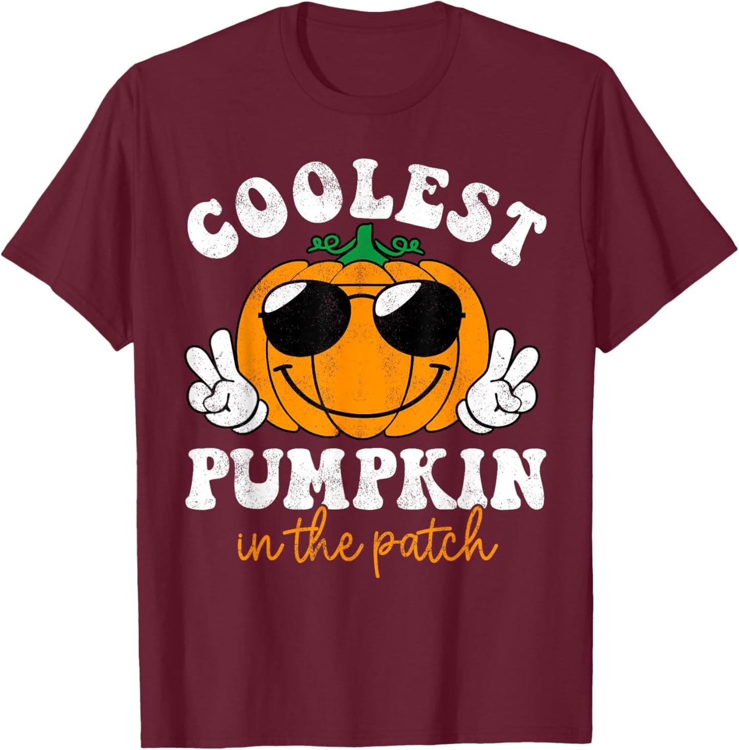 Groovy Coolest Pumpkin In The Patch Halloween Toddler Boys T-Shirt - T-Shirt | Maroon