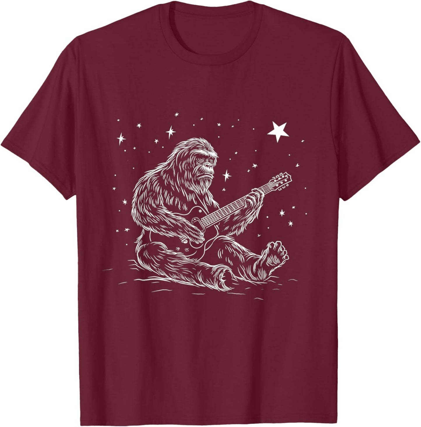 Bigfoot Playing Guitar Player Funny Sasquatch Guitarist T-Shirt - T-Shirt | Maroon