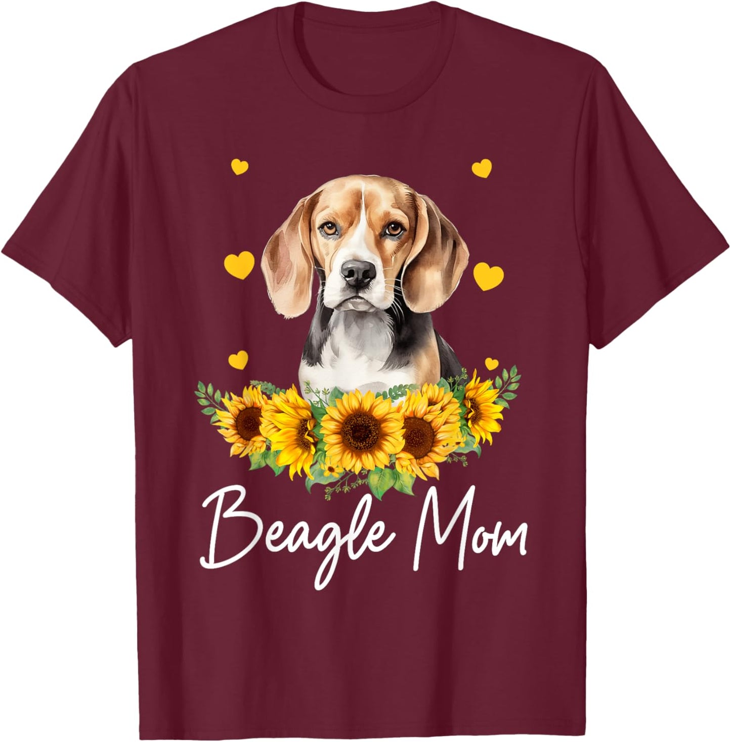 Sunflower Beagle Mom Dog Lover T-Shirt - T-Shirt | Maroon