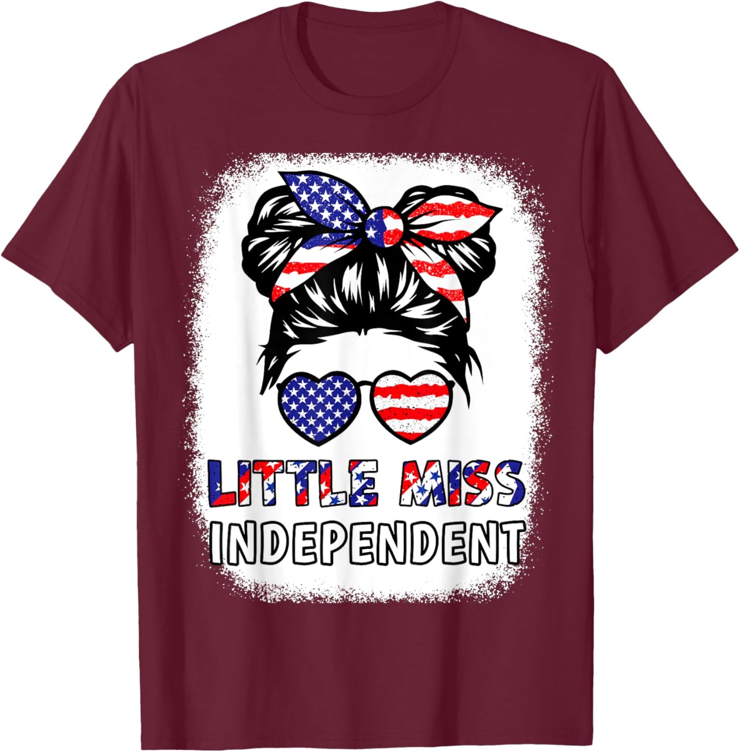 Girl 4th July Little Miss Independent Teen Youth Patriotic T-Shirt - T-Shirt | Maroon