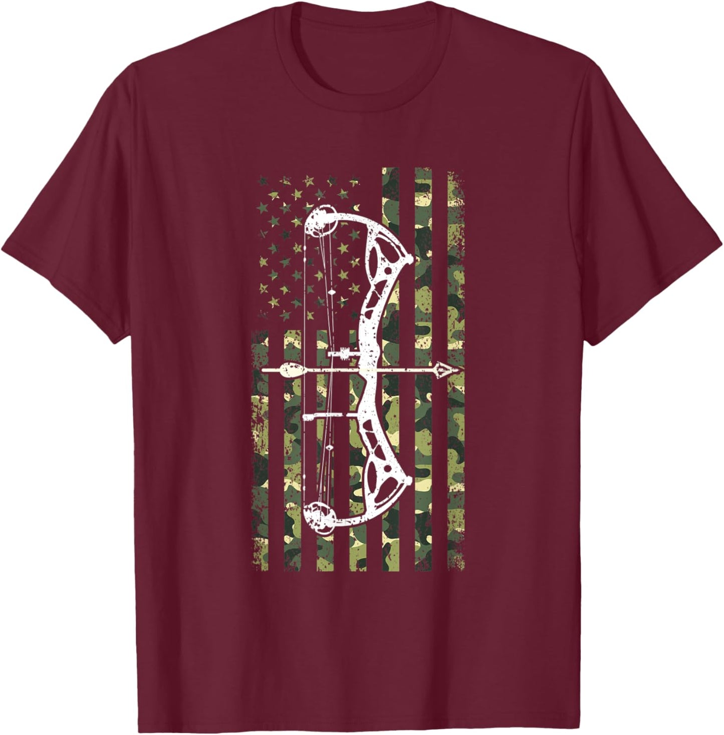 Bow Hunting Camo American Flag Military Camouflage Hunting Women Men T-Shirt - T-Shirt | Maroon