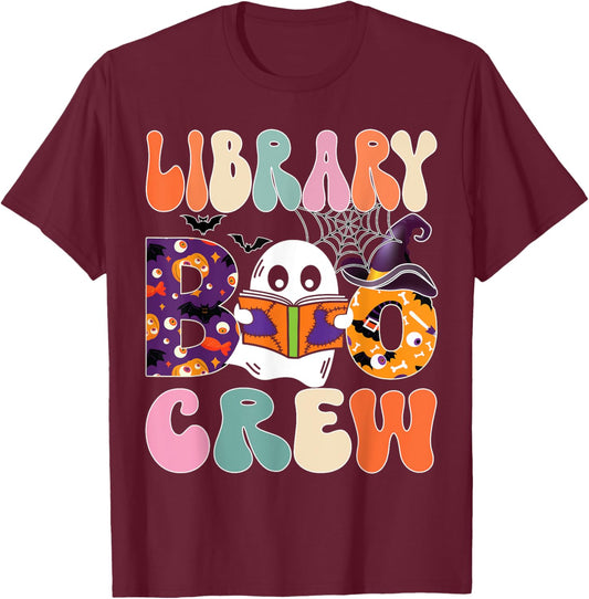 Library Boo Crew Halloween Library Book Lovers T-Shirt - T-Shirt | Maroon