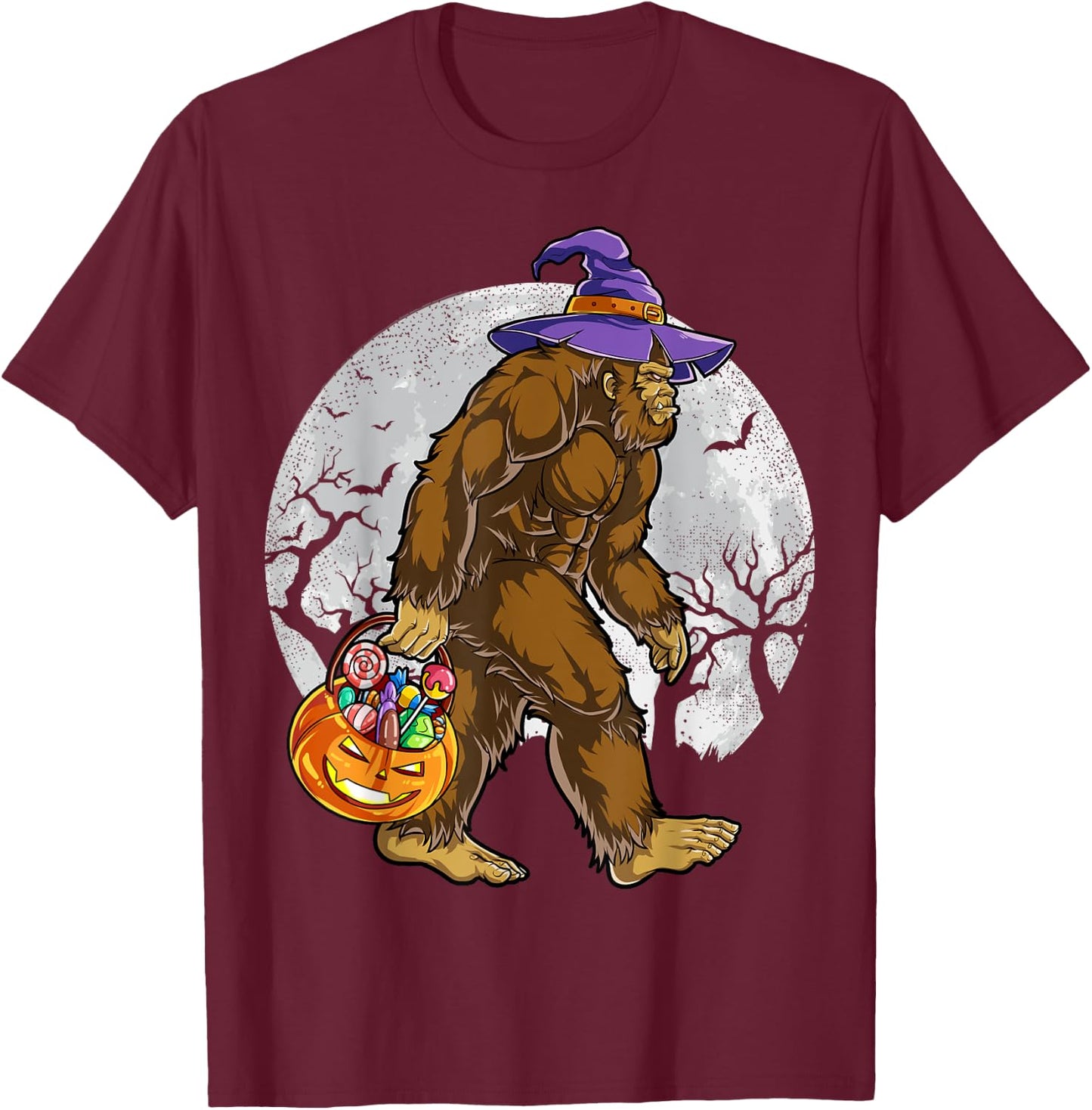 Bigfoot Witch Pumpkin Halloween Girls Women Sasquatch Lovers T-Shirt - T-Shirt | Maroon