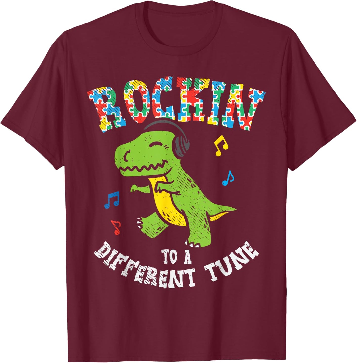 Rockin to Different Tune T-Rex Dance Autism Kid Boys Gift Small T-Shirt - T-Shirt | Maroon