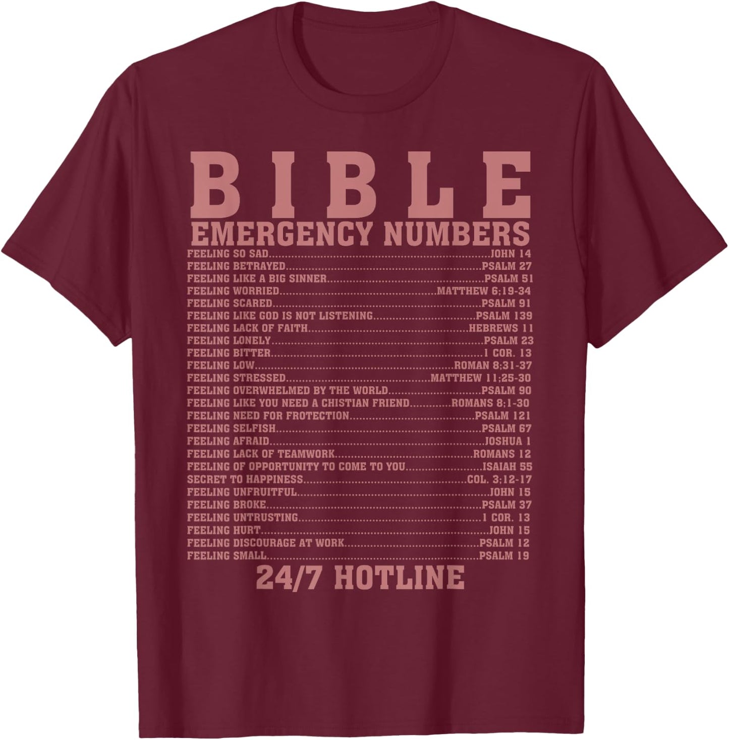 Funny Bible Emergency Numbers Gift Men Women Cool Christian T-Shirt - T-Shirt | Maroon