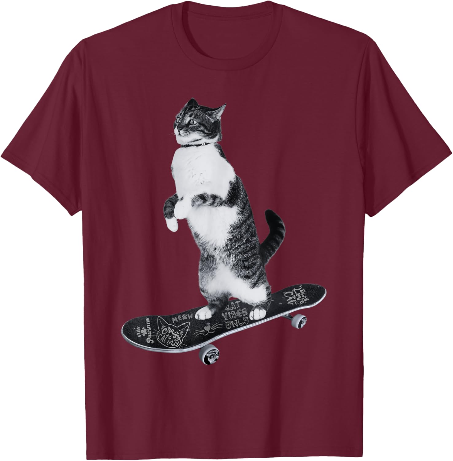 Funny Cats Lovers Skateboarding Cat Women Girls Kids T-Shirt - T-Shirt | Maroon