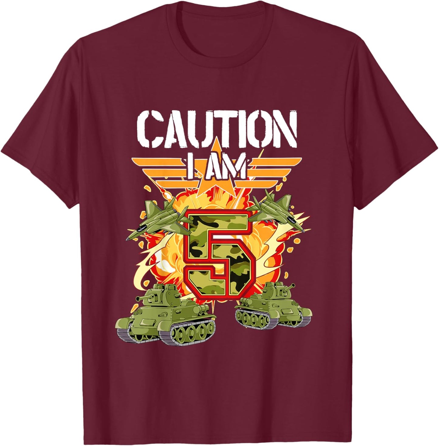 Kids 5th Birthday Army T-Shirt - T-Shirt | Maroon