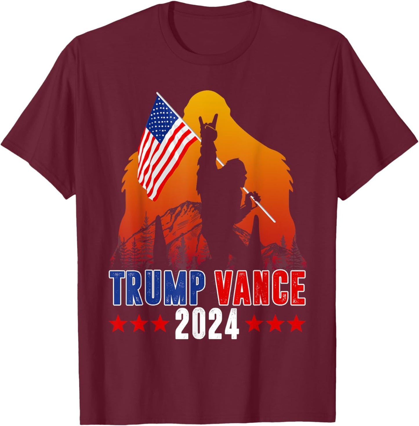 Trump Vance 2024 For President VP USA Election Bigfoot T-Shirt - T-Shirt | Maroon
