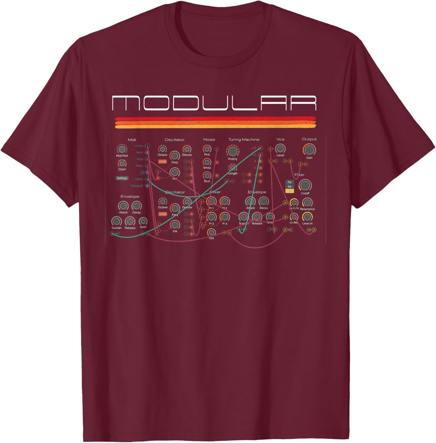 Best Synth Art Vintage Modular Synth Analog Audio Engineer Synth Nerd T-Shirt - T-Shirt | Maroon