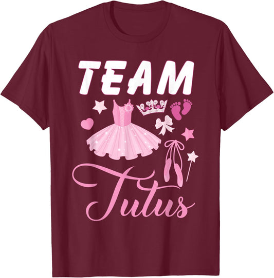 Touchdowns or Tutus Gender Reveal Baby Shower Team Boy Girl T-Shirt - T-Shirt | Maroon