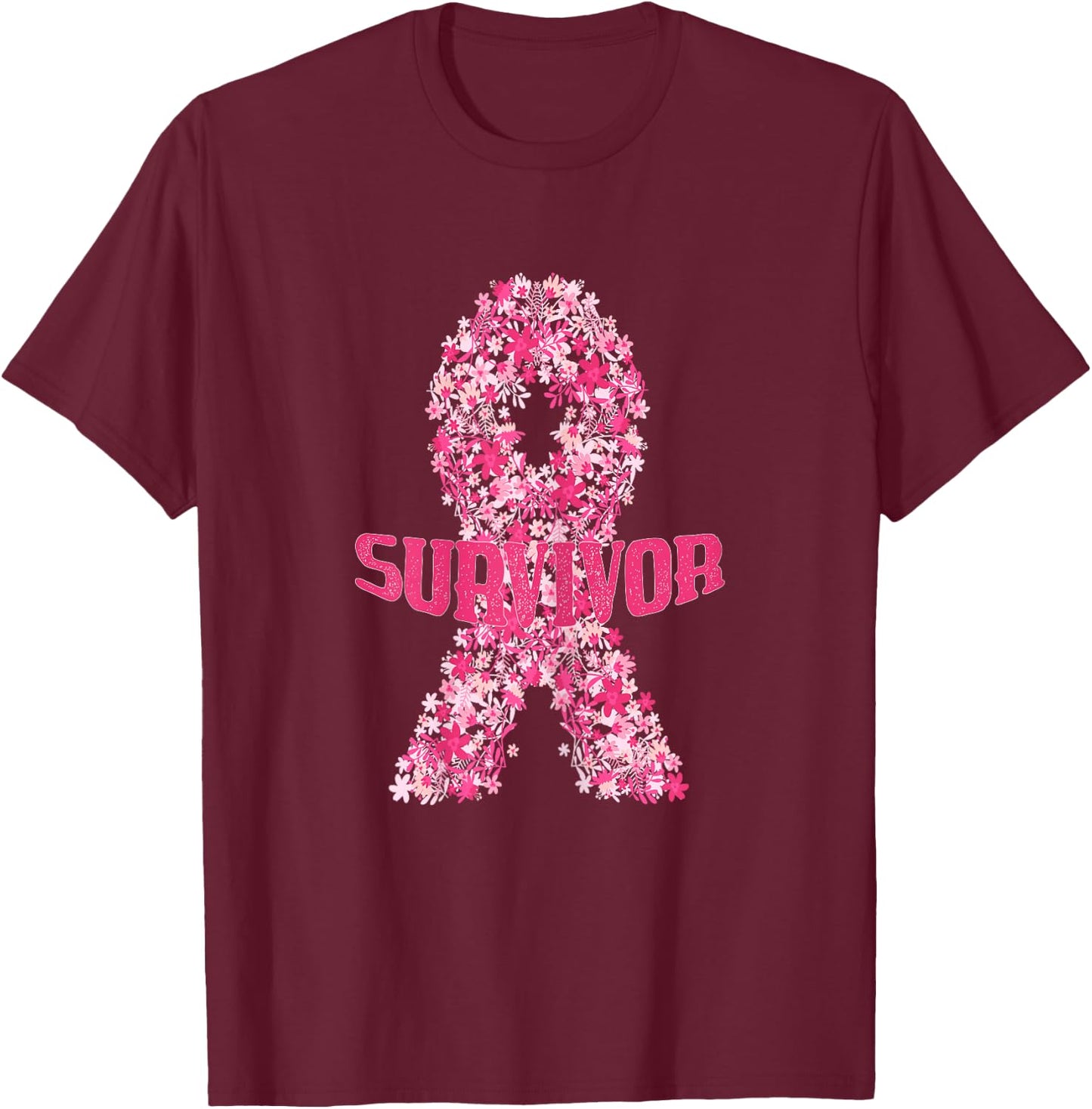 I'm a Survivor - Pink Flower Ribbon Breast Cancer Awareness T-Shirt - T-Shirt | Maroon