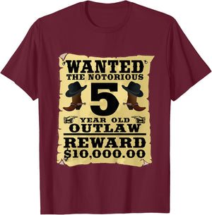Kids 5 Year Old Cowboy Birthday Party Wild West Western 5th Gift T-Shirt - T-Shirt | Maroon