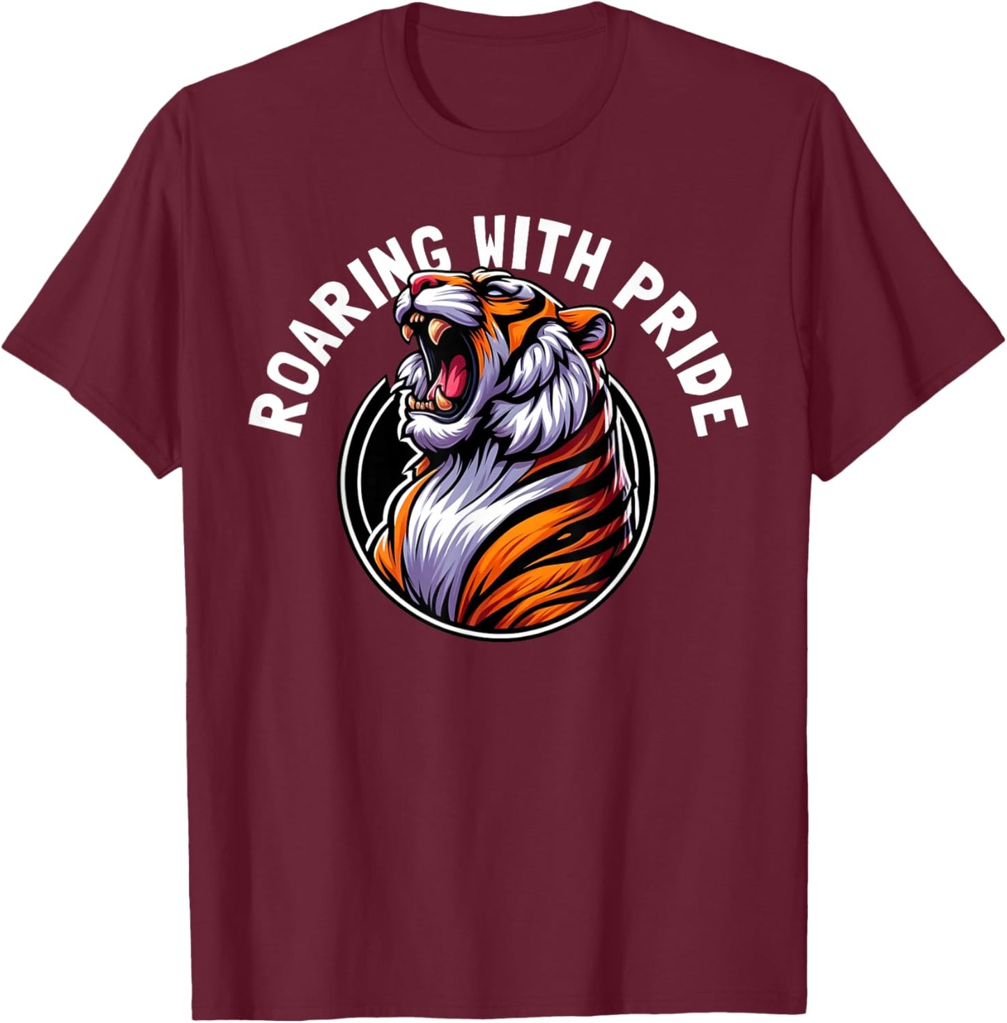 Roaring Tiger Animal Lover Wildlife Nature Graphic T-Shirt - T-Shirt | Maroon