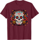 Sugar Skull Floral Art Men Women T-Shirt - T-Shirt | Maroon