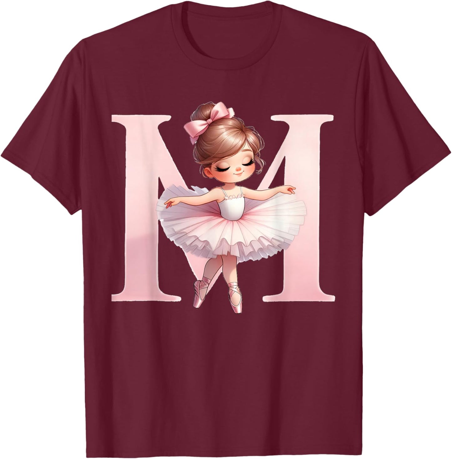 Ballerina Girl Dancing Name First Letter M Girly Tutu Ballet T-Shirt - T-Shirt | Maroon