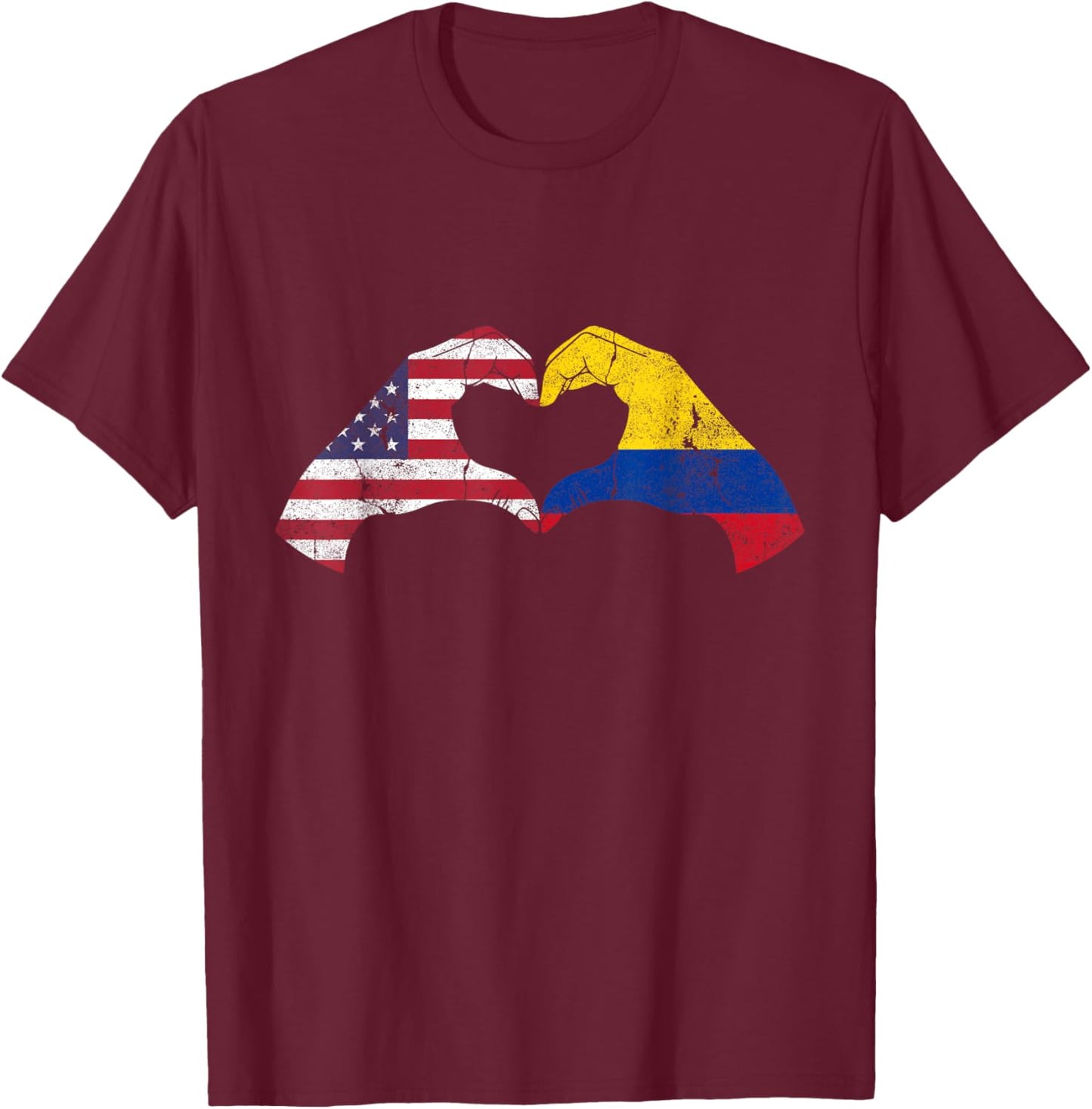 USA Colombia Hand Flag Heart Colombian Americans Love T-Shirt - T-Shirt | Maroon