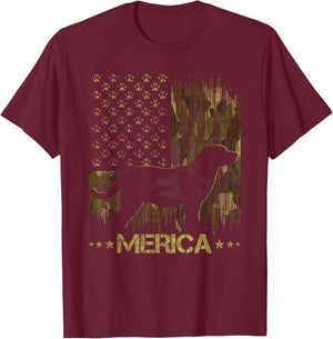 Vintage Camouflage USA Flag Merica Labrador Dog Silhouette Women Kids T-Shirt - T-Shirt | Maroon
