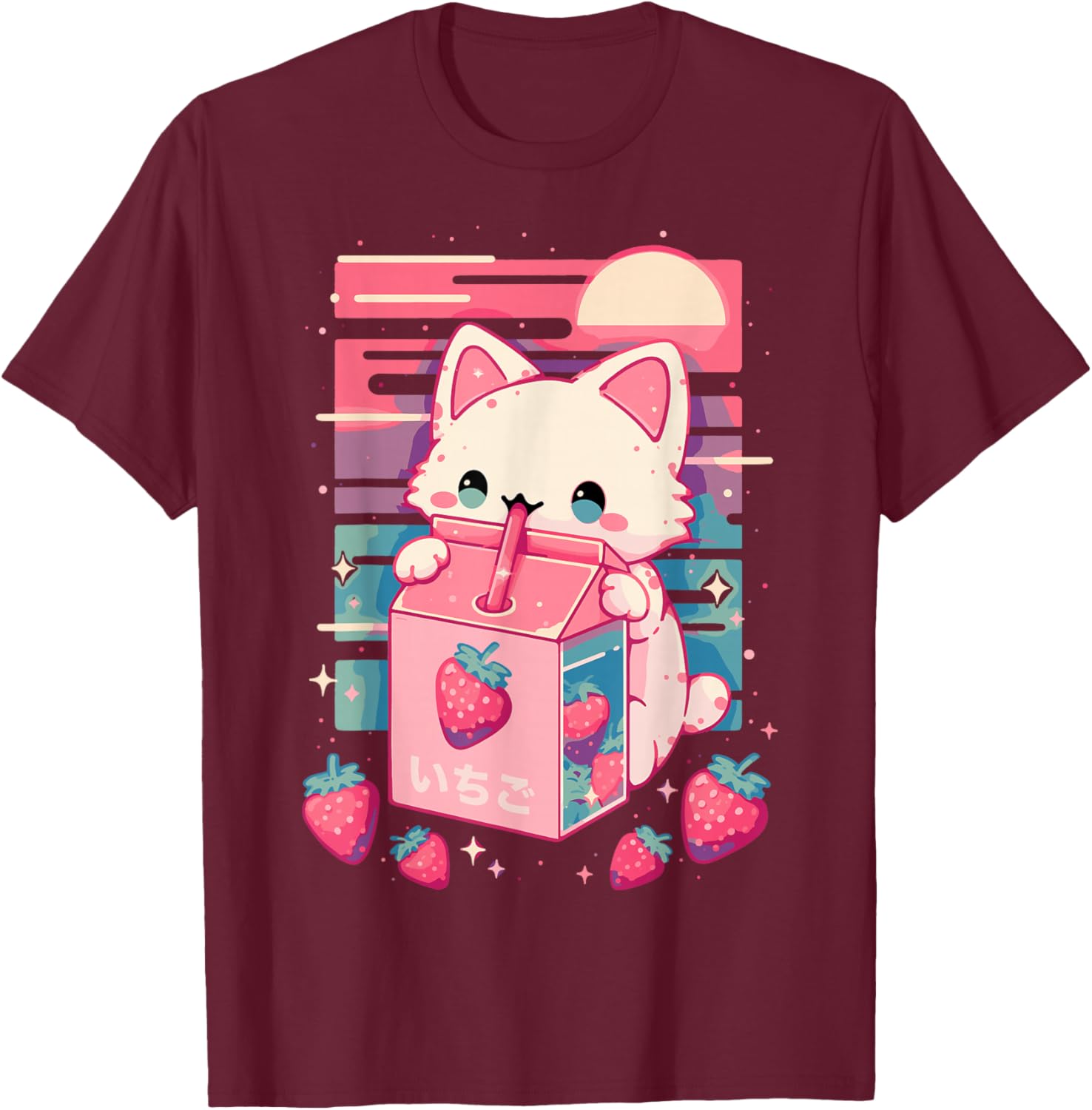 Cat Strawberry Milk Anime 90s Japanese Cat Japan T-Shirt - T-Shirt | Maroon