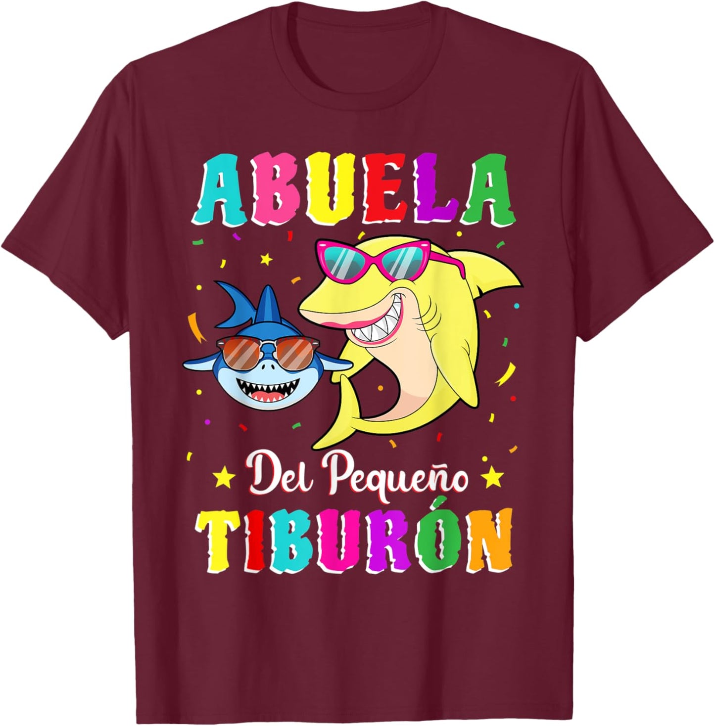 Abuela del Pequeño Tiburón nieto cumpleaños tiburón T-Shirt - T-Shirt | Maroon