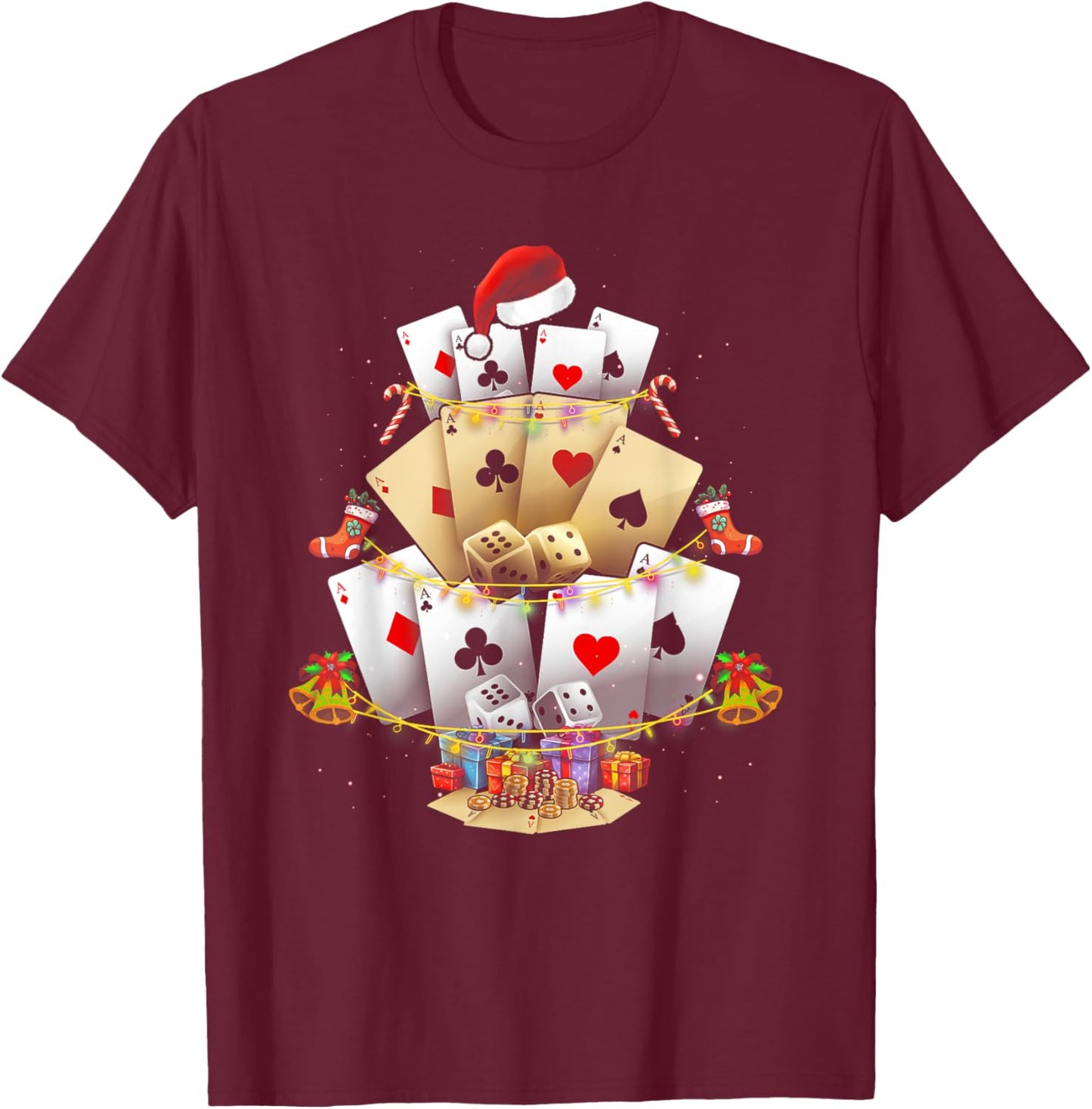 Gambling Poker Game Xmas Lighting Christmas Tree Adult T-Shirt - T-Shirt | Maroon