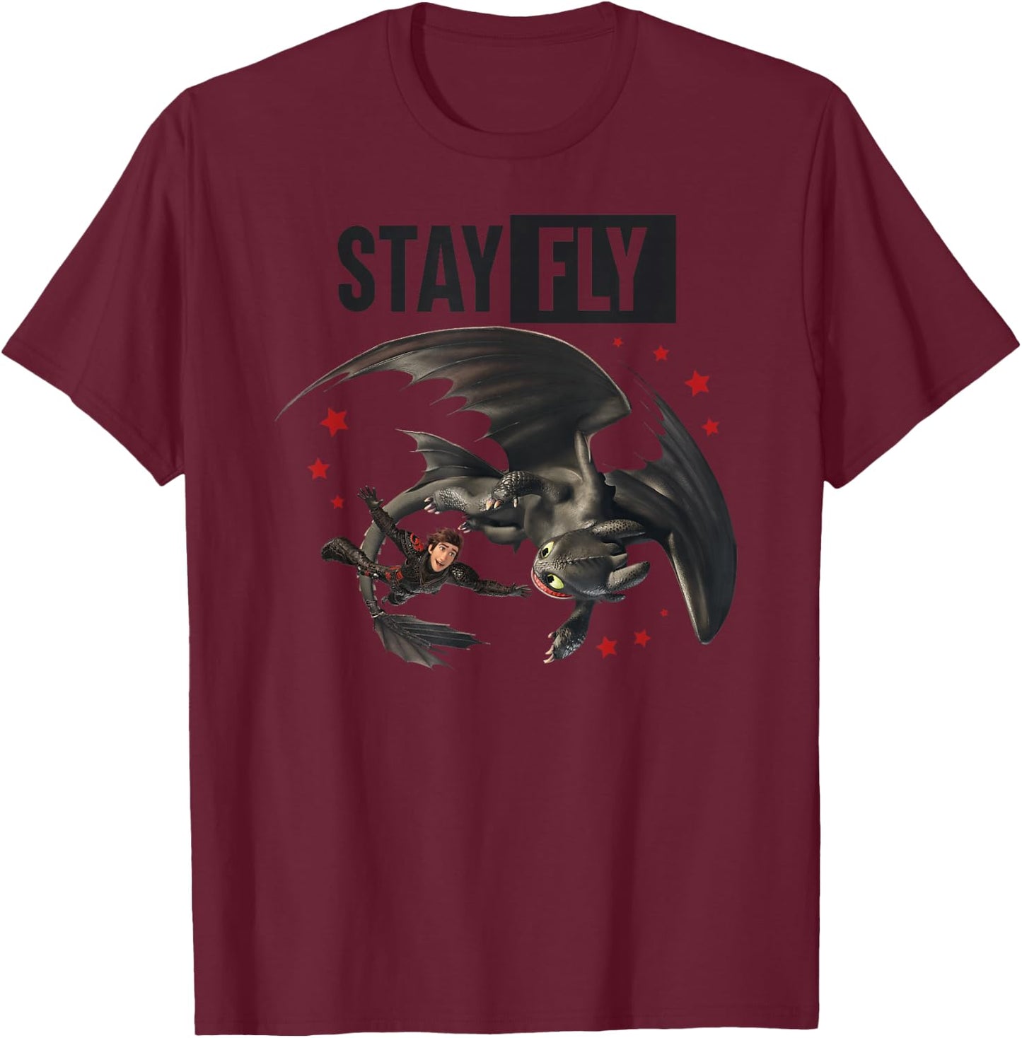 DreamWorks How to Train Your Dragon 3 Stay Fly Toothless T-Shirt - T-Shirt | Maroon