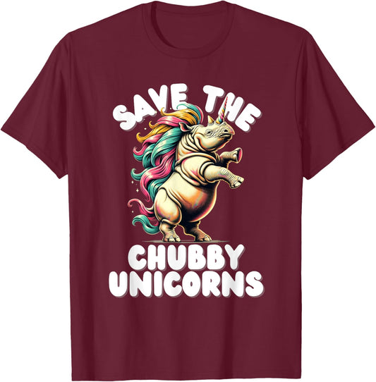 Save the Chubby Unicorn Rhino Colorful Funny Design T-Shirt - T-Shirt | Maroon