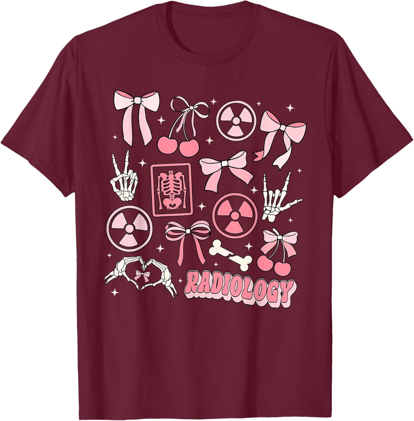 Retro Radiology Coquette Bow X-ray Radiologic Technologist T-Shirt - T-Shirt | Maroon