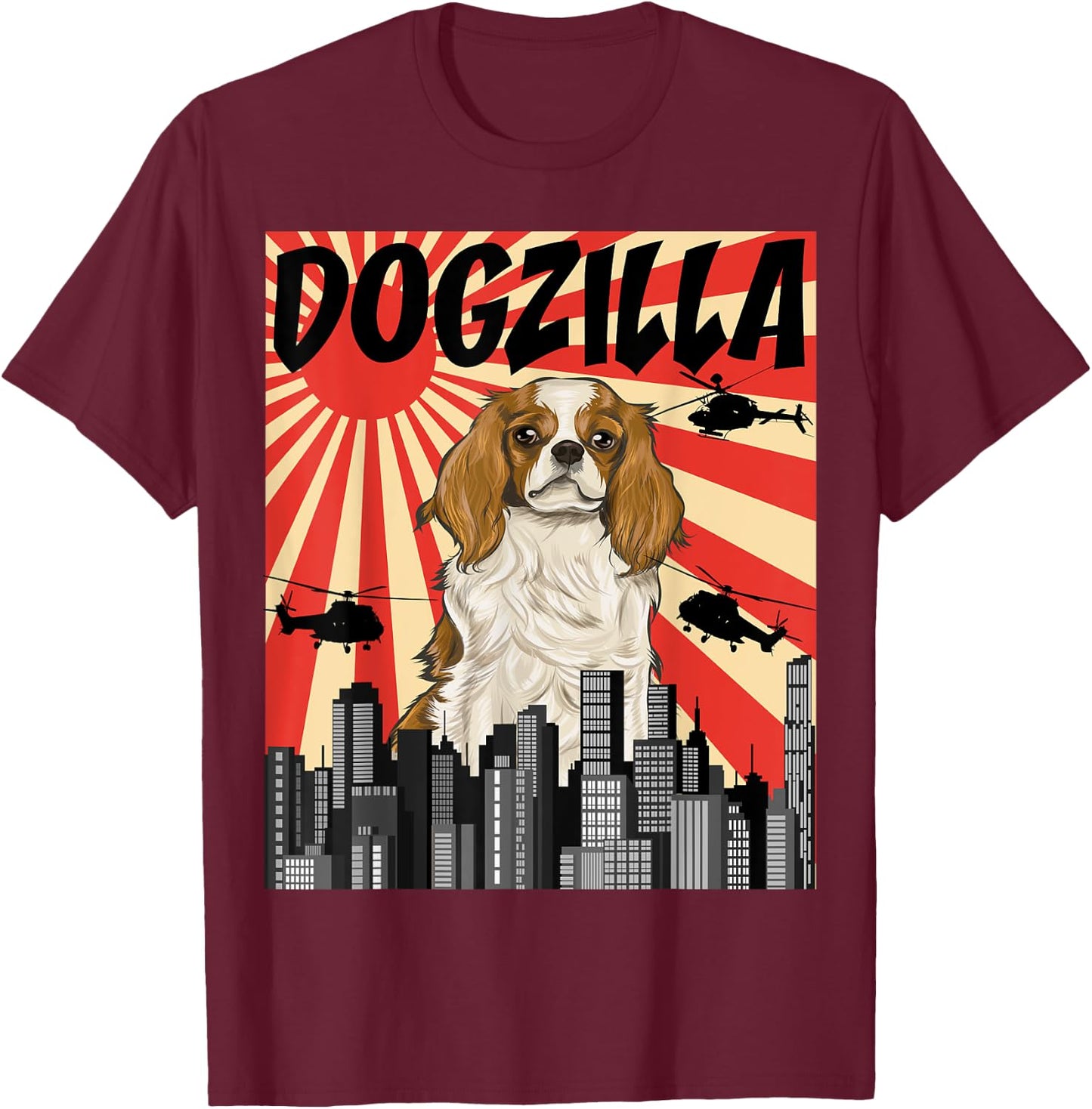 Funny Japanese Dogzilla Cavalier King Charles Spaniel T-Shirt - T-Shirt | Maroon