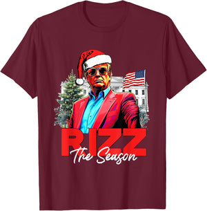 Funny Christmas Rizzmas Santa Xmas Rizz The Season Trump T-Shirt - T-Shirt | Maroon