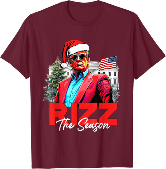 Funny Christmas Rizzmas Santa Xmas Rizz The Season Trump T-Shirt - T-Shirt | Maroon