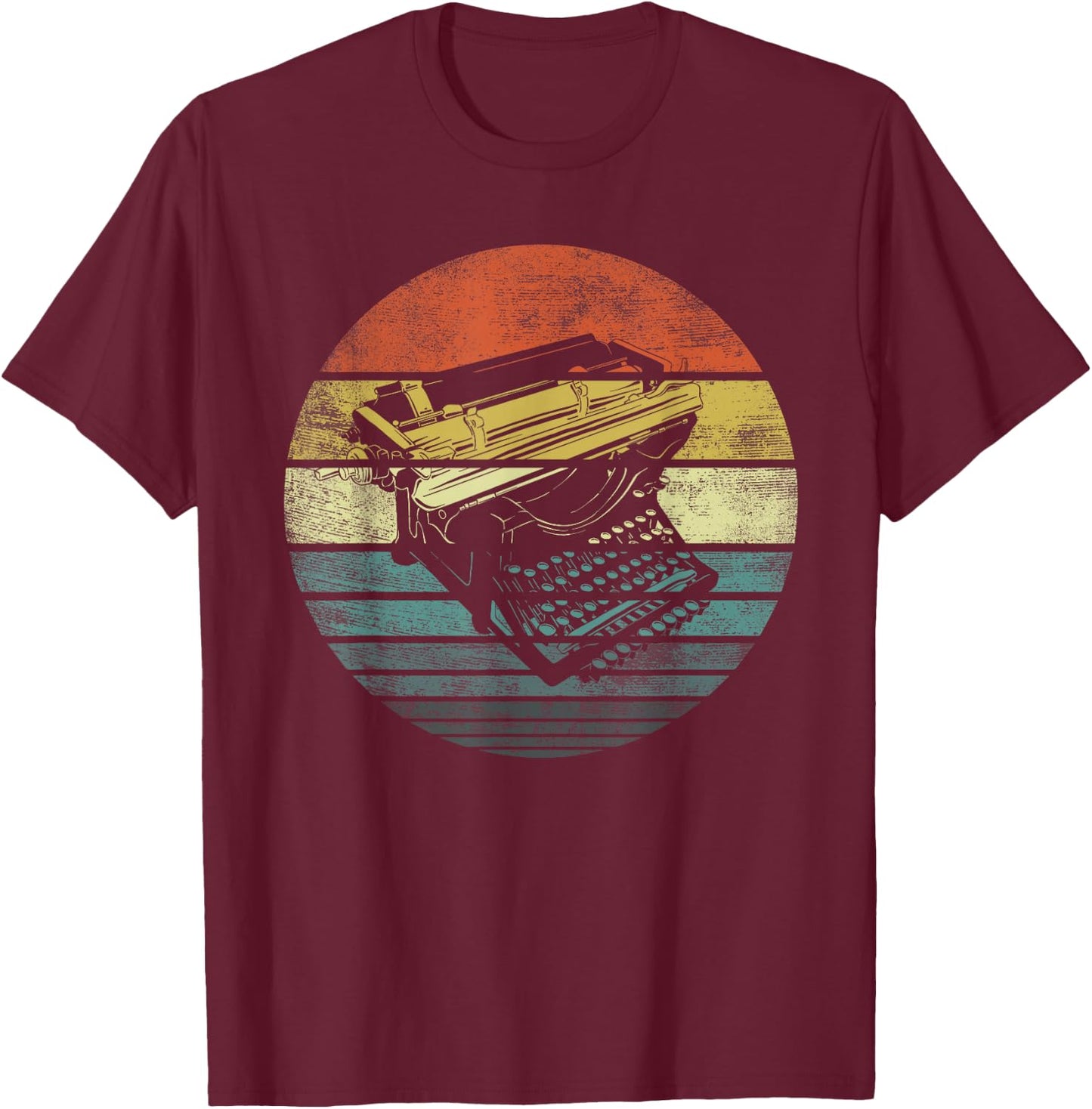 Writer Author Apparel -Kids/Adults Retro Typewriter Design - Black, Small T-Shirt - T-Shirt | Maroon