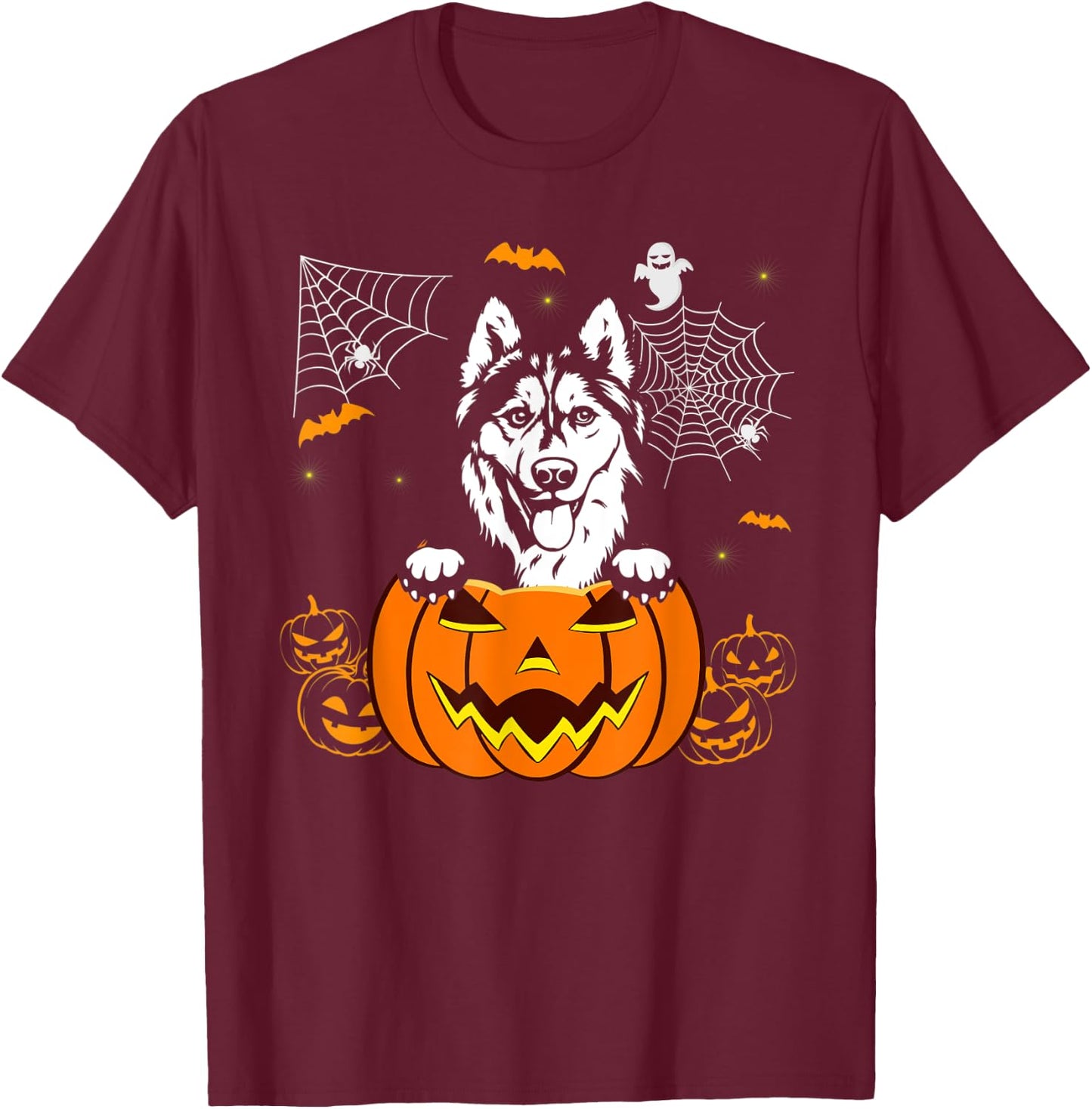 Siberian Husky Pumpkin Funny Halloween Costume Dog Lover Men Women Kids T-Shirt - T-Shirt | Maroon