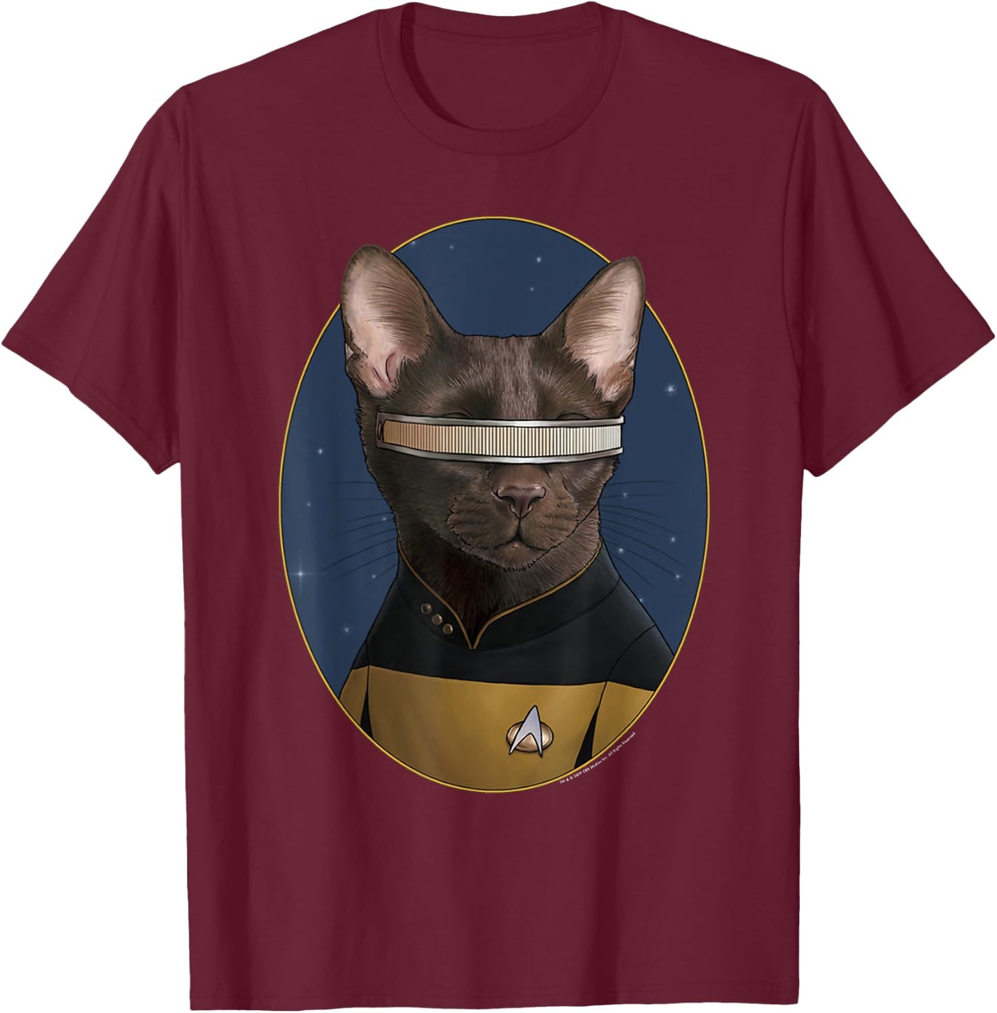 Star Trek: The Next Generation Geordi La Forge Cat Portrait T-Shirt - T-Shirt | Maroon