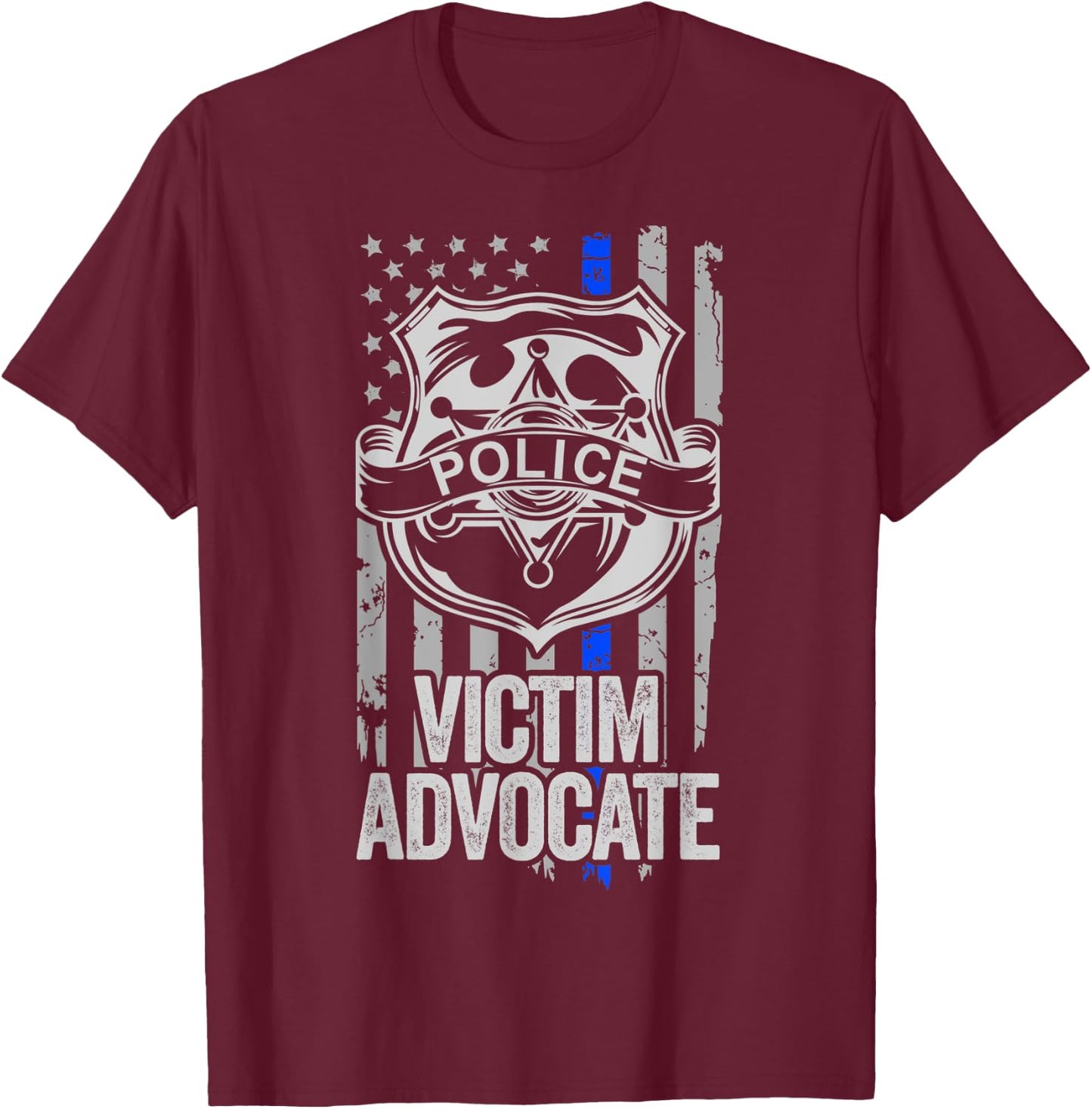 American Flag Blue Thin Line Apparel Victim Advocate Police Men T-Shirt - T-Shirt | Maroon