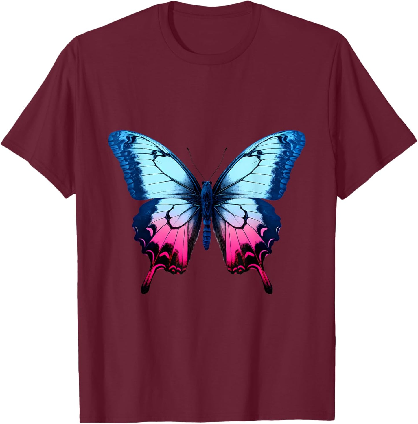 Butterfly Colorful Animal Art Motif Wildlife Forest Artwork T-Shirt - T-Shirt | Maroon