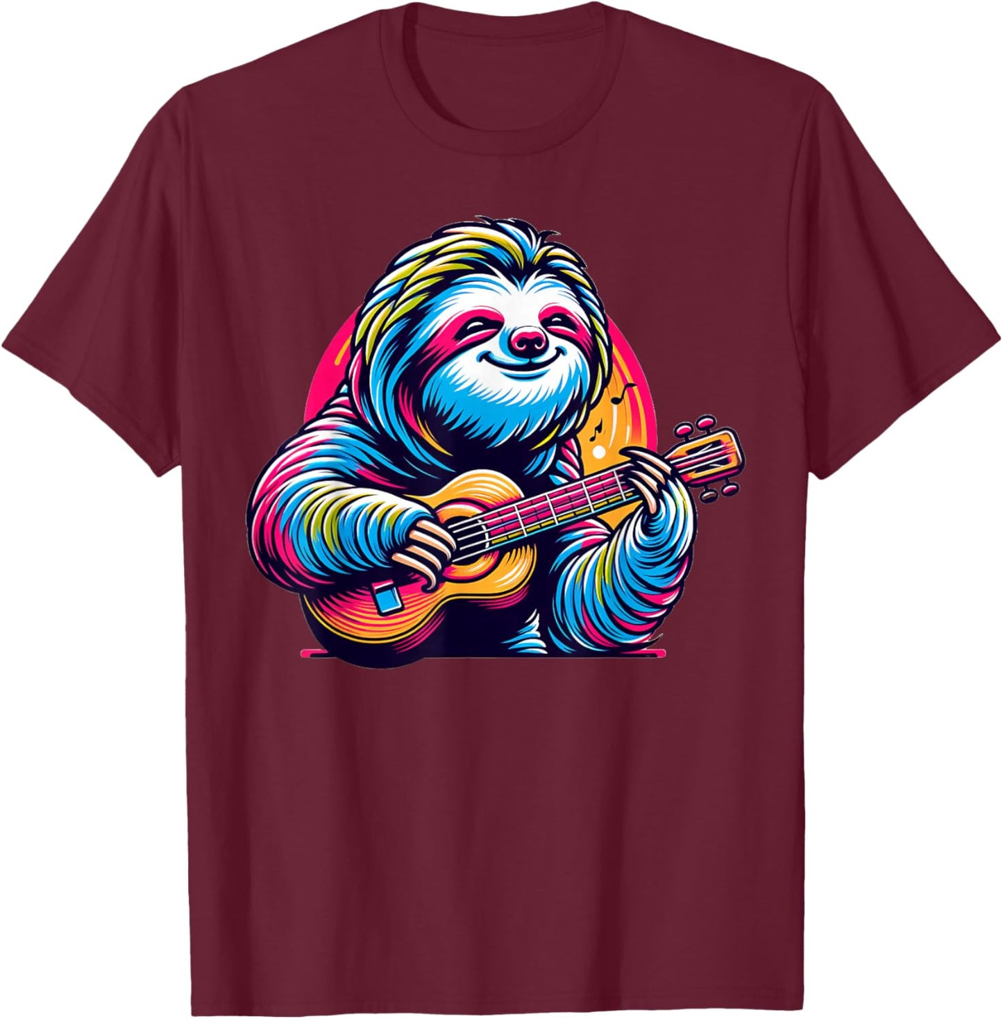 Cute Sloth Playing Guitar Sloths Musician Music T-Shirt - T-Shirt | Maroon