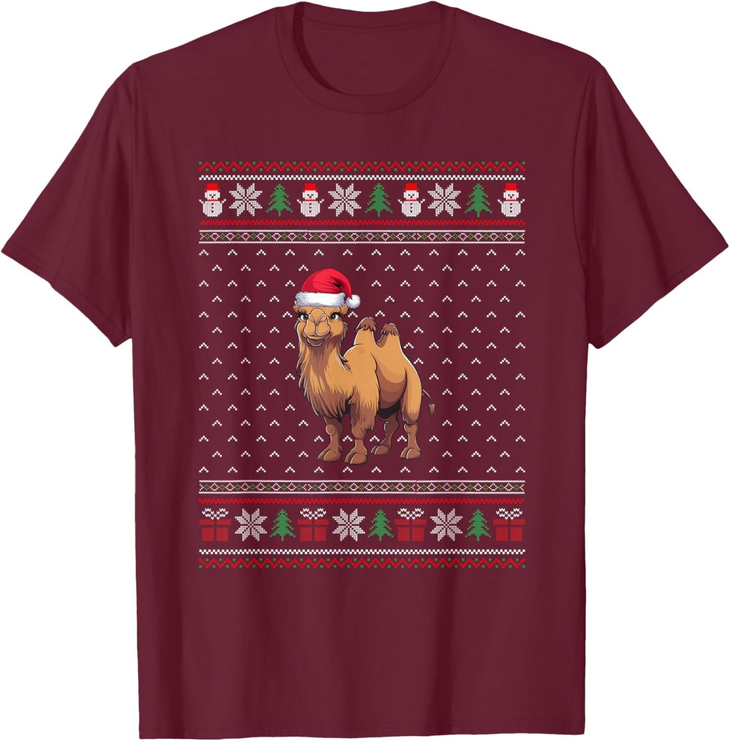Bactrian Camel Wearing Santa Hat Xmas Bactrian Camel Lovers T-Shirt - T-Shirt | Maroon