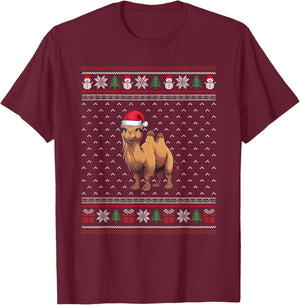 Bactrian Camel Wearing Santa Hat Xmas Bactrian Camel Lovers T-Shirt - T-Shirt | Maroon