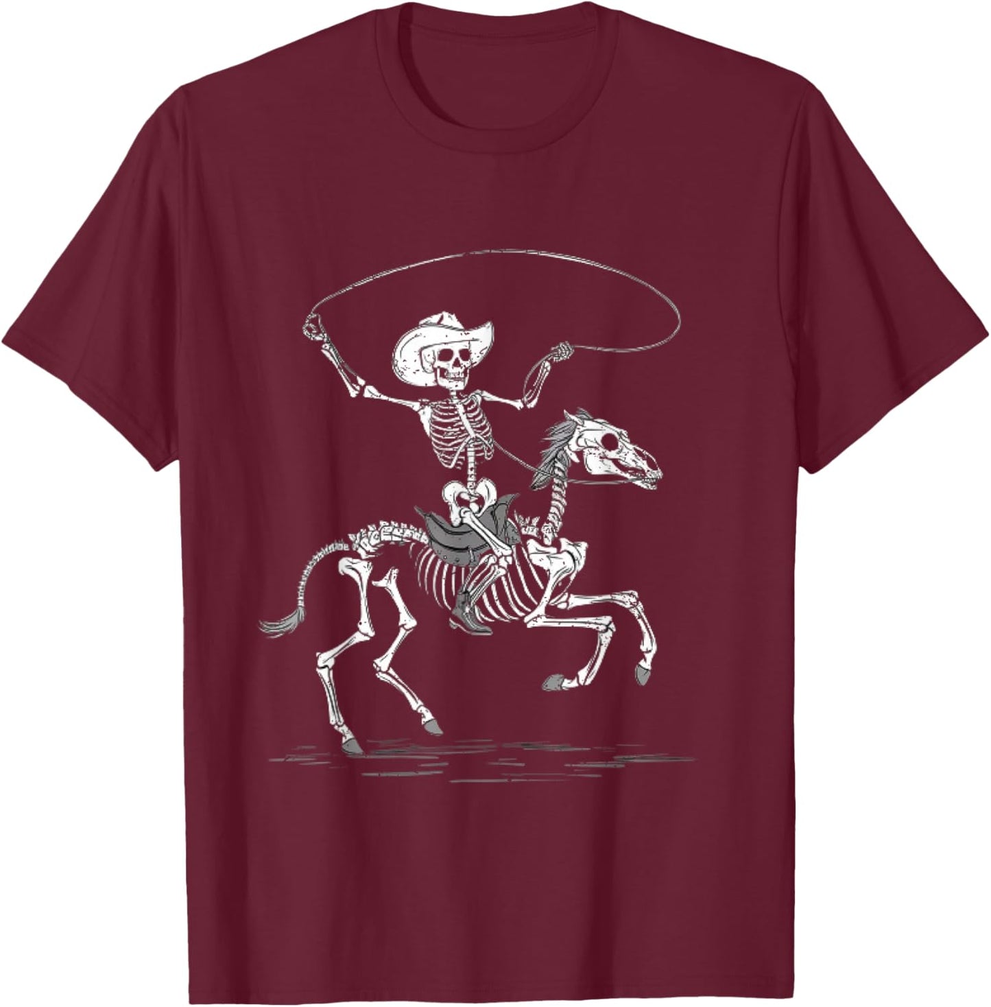 Halloween Cowboy Horse Skeleton Costume T-Shirt - T-Shirt | Maroon