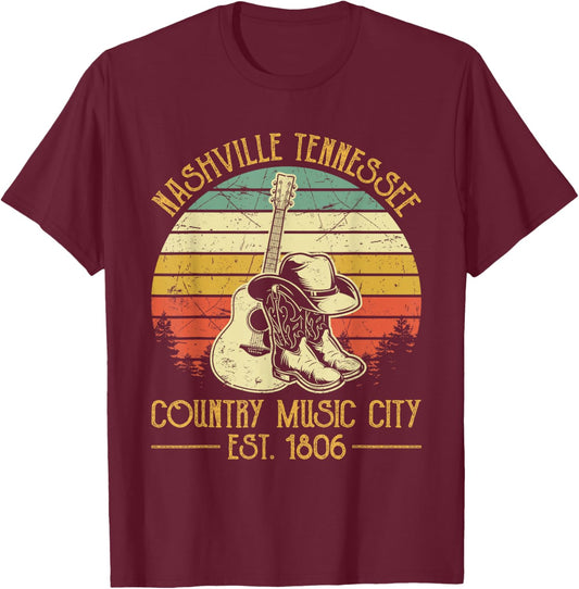 Guitar Guitarist Nashville Tennessee Country Music City T-Shirt - T-Shirt | Maroon
