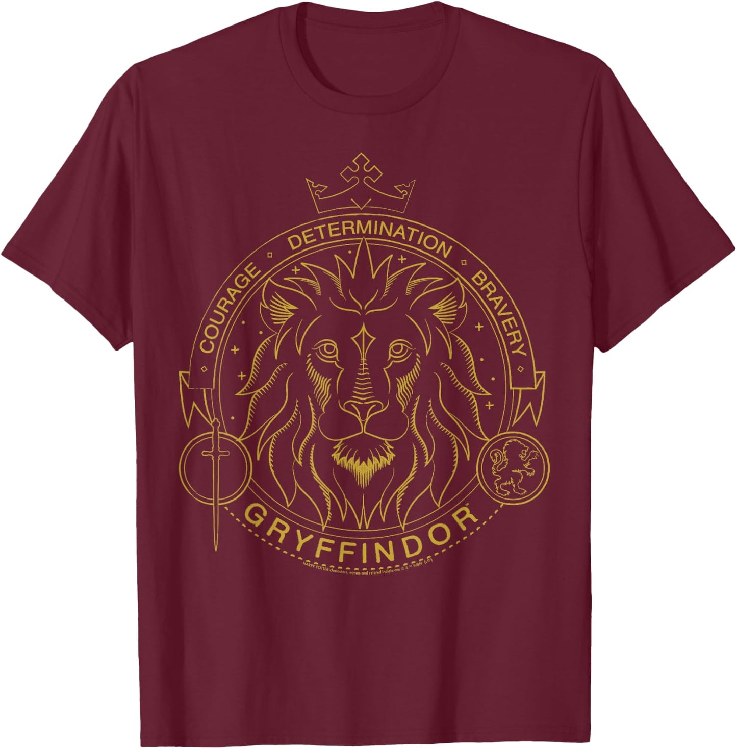 Harry Potter Gryffindor Line Art Lion Symbol T-Shirt - T-Shirt | Maroon