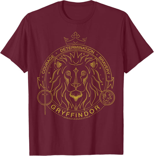 Harry Potter Gryffindor Line Art Lion Symbol T-Shirt - T-Shirt | Maroon